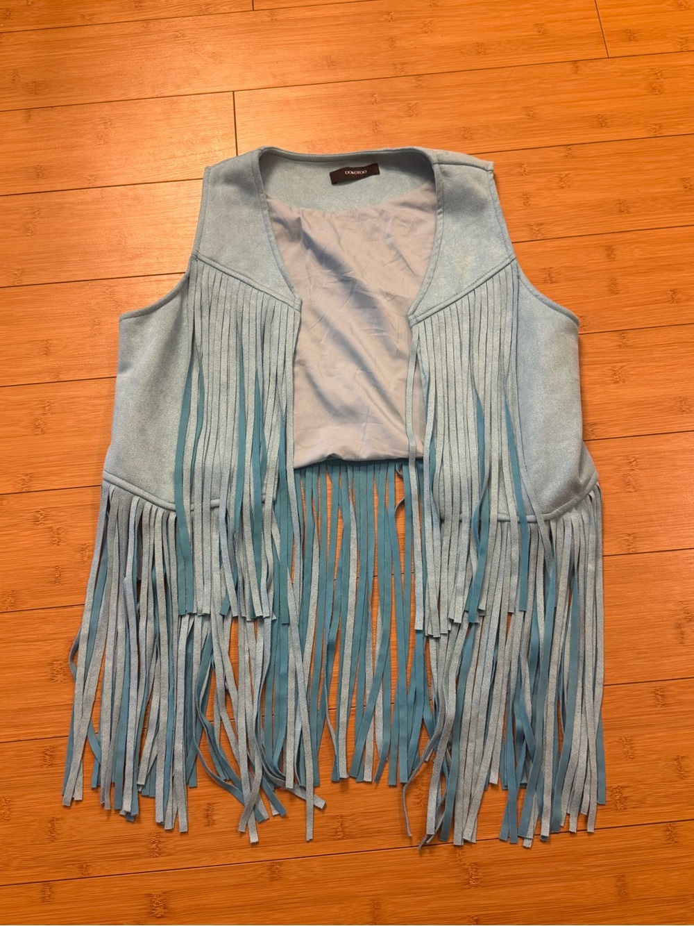 Light Blue Fringe Suede Vest - Unknown Brand